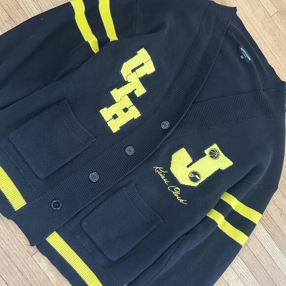 Cardigan Utah Jazz Letterman Sweater by Keiser Clark Men's 2XL Yellow & Black - Picture 4 of 10